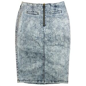 HOT SWAG Acid Wash Denim Pencil Skirt Mid Rise Back Zip Y2K M 80s vamp retro